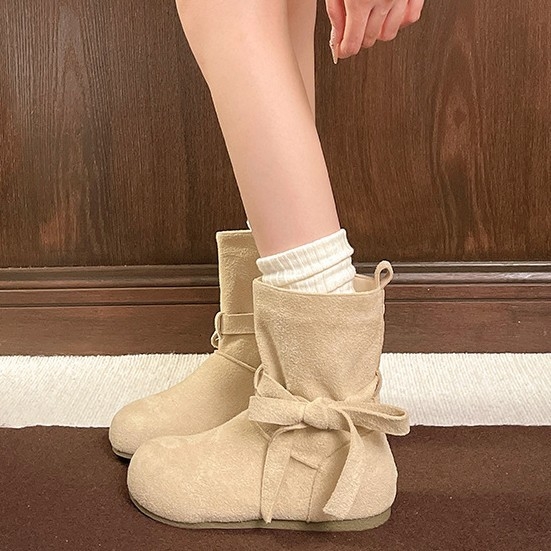 Retro ženske kratke čizme za povećanje visine, jesen-zima 2025, okrugli vrh, vezanje, mek potplat, Birkenstock stil zapadnjačkih kauboijskih čizmi