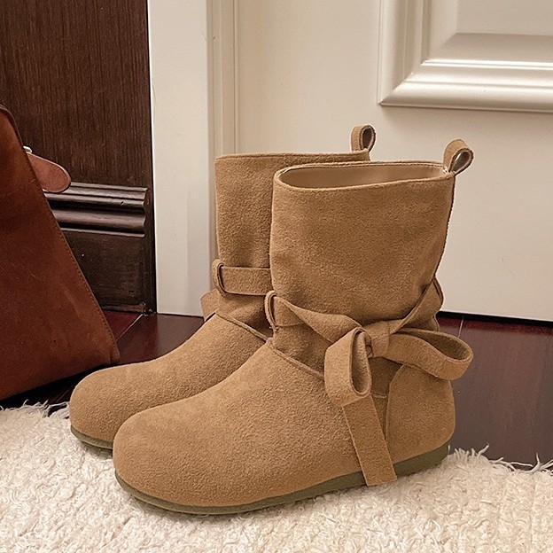 Retro ženske kratke čizme za povećanje visine, jesen-zima 2025, okrugli vrh, vezanje, mek potplat, Birkenstock stil zapadnjačkih kauboijskih čizmi