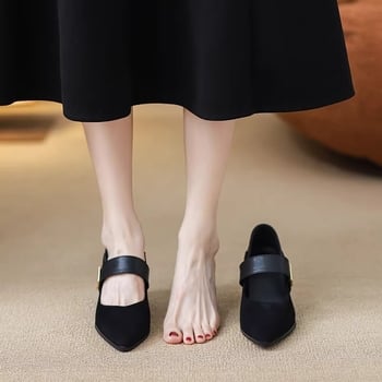 Ženske Mary Jane cipele s 9 cm povećanjem visine, francuskog stila, špičast vrh, debeli potpetice, jedan remen, velur