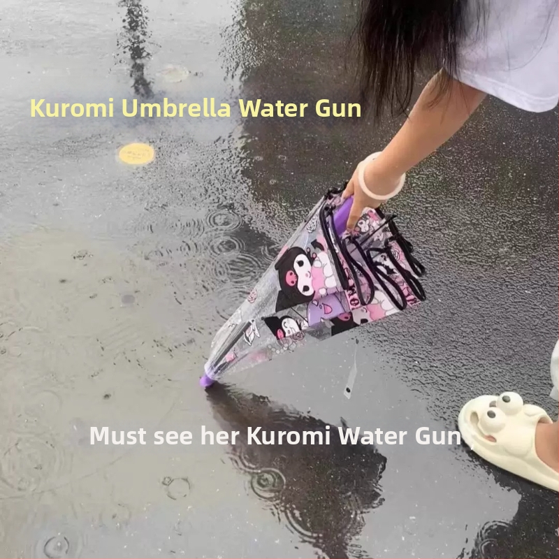 Priehľadný dážďnik so zbraňou na vodu, vysúvací systém striekania, rovná tyč, dlhá rukoväť, detská hračka, vysokotlakový dlhý dosah