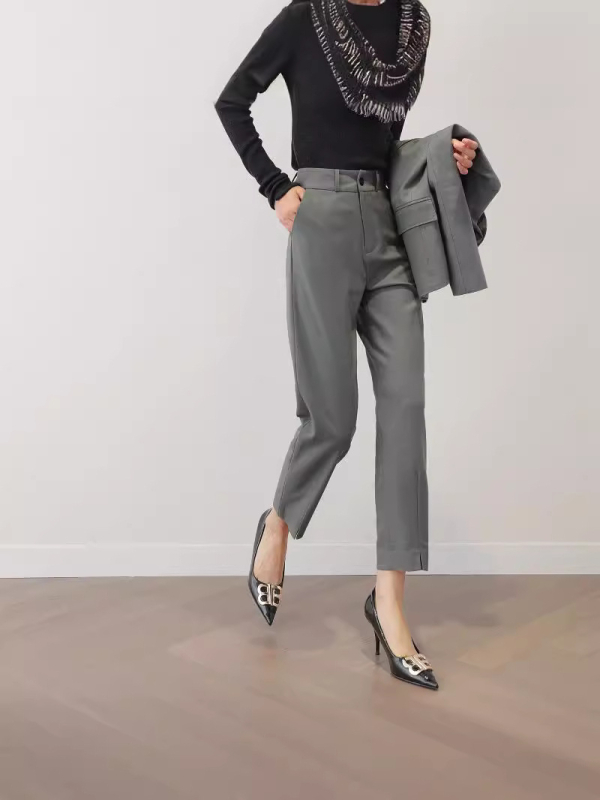Ženski kostim set: sako i hlače, japanskog stila, slim fit, jednofarbna boja, dugi rukavi, sakovni ovratnik, gradski stil, vuneno-poliesterska smjesa