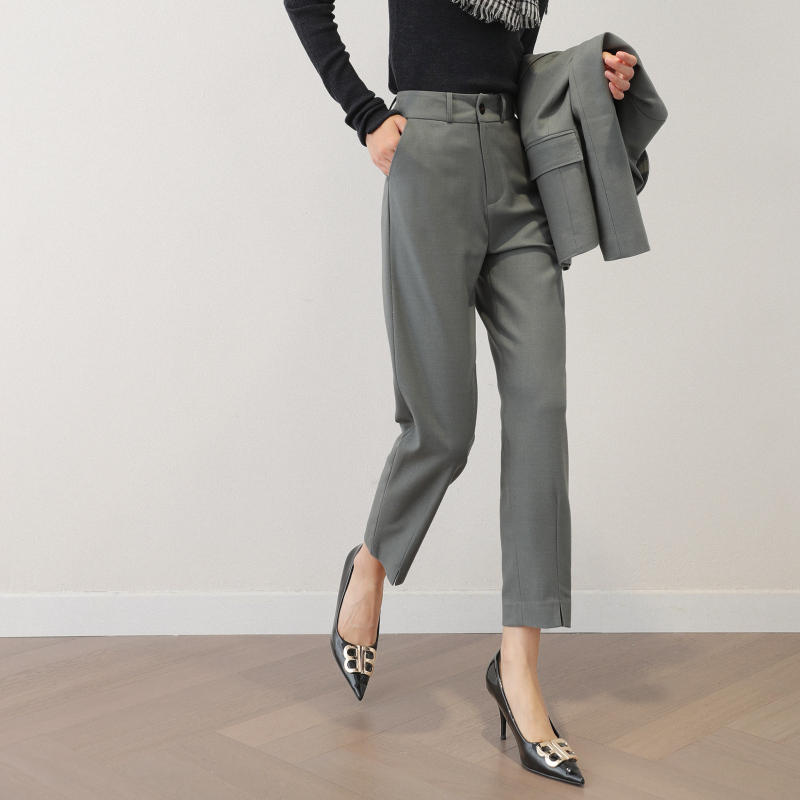 Ženski kostim set: sako i hlače, japanskog stila, slim fit, jednofarbna boja, dugi rukavi, sakovni ovratnik, gradski stil, vuneno-poliesterska smjesa