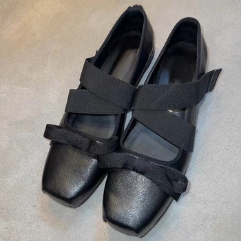 Francuske retro Mary Jane balerinke s kvadratnim vrhom, platformom, krstasto vezanje mašne, kožni gornji dio, gumeni potplat, Velcro kopča, ženska obuća