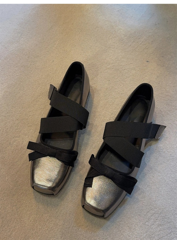 Francuske retro Mary Jane balerinke s kvadratnim vrhom, platformom, krstasto vezanje mašne, kožni gornji dio, gumeni potplat, Velcro kopča, ženska obuća