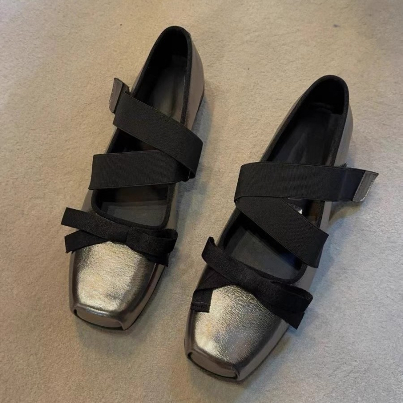 Francuske retro Mary Jane balerinke s kvadratnim vrhom, platformom, krstasto vezanje mašne, kožni gornji dio, gumeni potplat, Velcro kopča, ženska obuća