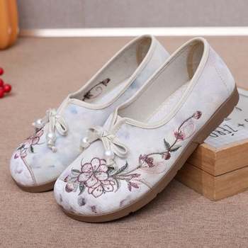 Női vászoncipő hímzett mintával, slip-on, etnikus stílus, lapos talp, kényelmes