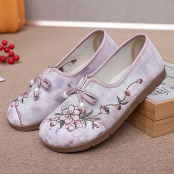 Női vászoncipő hímzett mintával, slip-on, etnikus stílus, lapos talp, kényelmes
