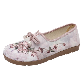 Női vászoncipő hímzett mintával, slip-on, etnikus stílus, lapos talp, kényelmes