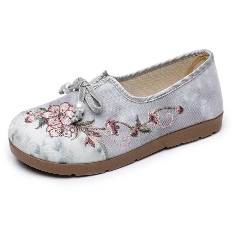 Női vászoncipő hímzett mintával, slip-on, etnikus stílus, lapos talp, kényelmes