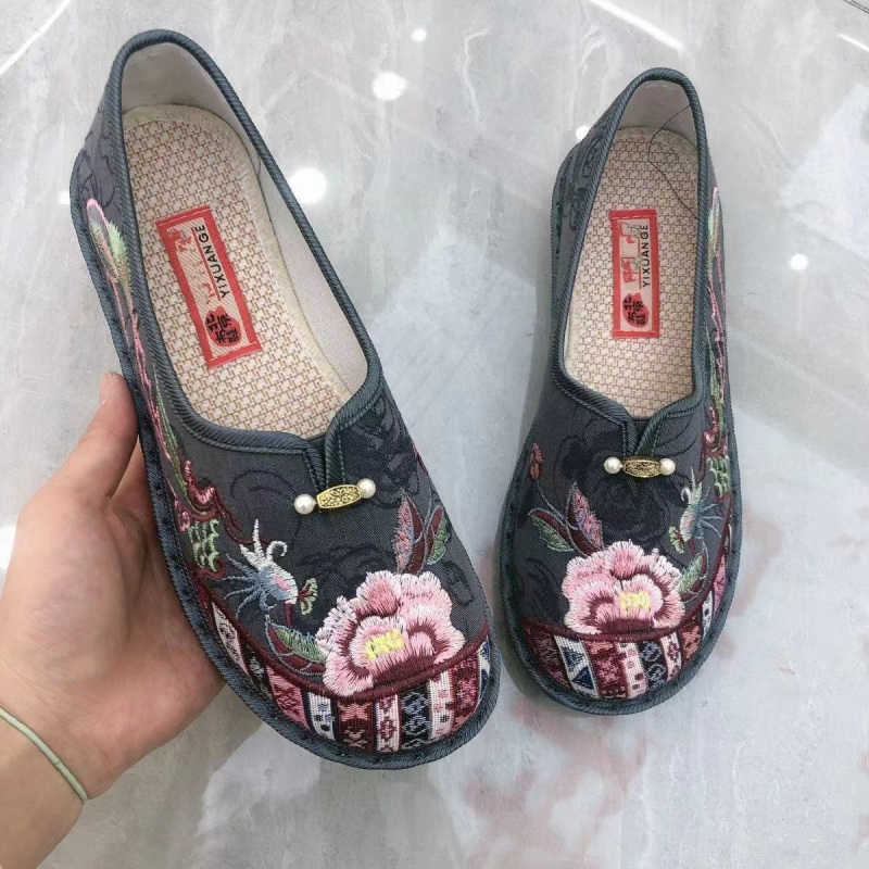 Ženske slip-on cipele s izšivkom, lagane platnene cipele, stil kineskog nadahnuća
