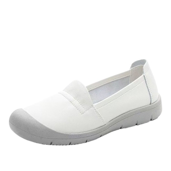 Ženske bijele kožne slip-on tenisice, okrugli vrh prsta, ravna potplat, protuklizne, udobne