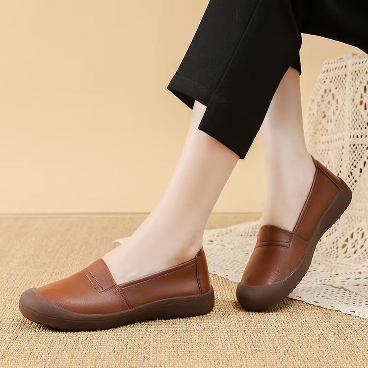 Ženske bijele kožne slip-on tenisice, okrugli vrh prsta, ravna potplat, protuklizne, udobne