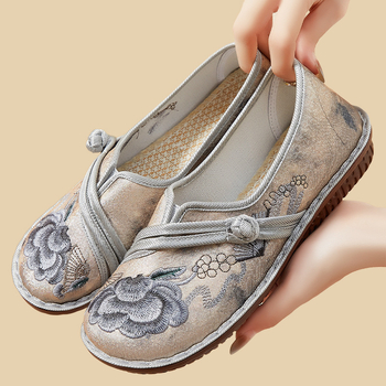 Ženske proljetne cipele u etničkom stilu, PU platno, slip-on, cvjetni uzorak