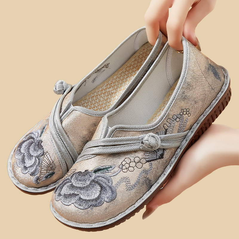 Ženske proljetne cipele u etničkom stilu, PU platno, slip-on, cvjetni uzorak