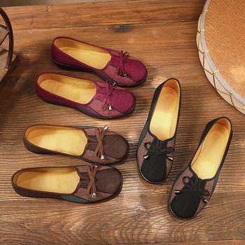 Pantofi de pânză Hanfu pentru femei, respirabili, talpă plată, design cu fluture în trei culori