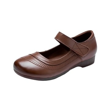 Ženske cipele od kože gornjeg sloja s Velcro kopčom, okrugla nosnica, mekana potplata, za proljeće i jesen