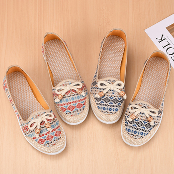 Pantofi dama din material textil, slip-on casual, cu imprimeu floral, respirabili și confortabili, talpă plată