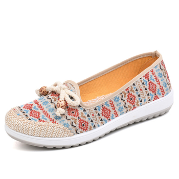 Pantofi dama din material textil, slip-on casual, cu imprimeu floral, respirabili și confortabili, talpă plată