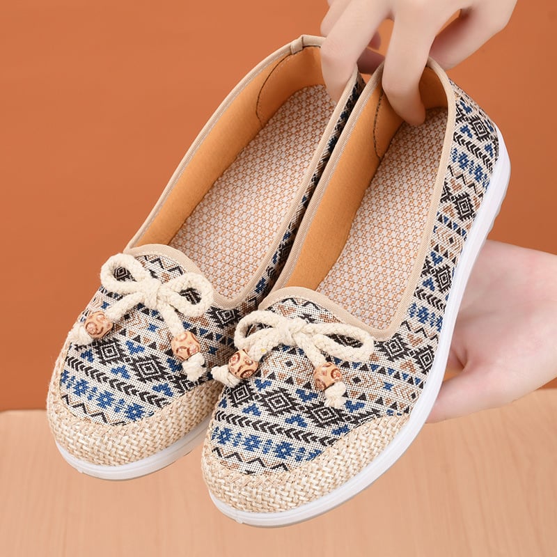 Pantofi dama din material textil, slip-on casual, cu imprimeu floral, respirabili și confortabili, talpă plată