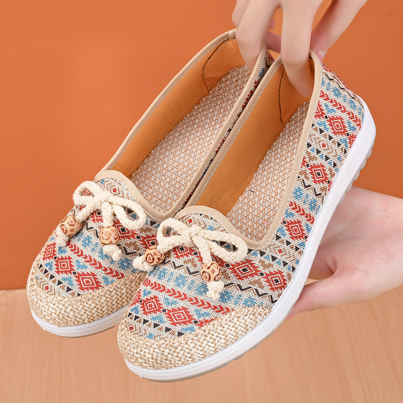 Pantofi dama din material textil, slip-on casual, cu imprimeu floral, respirabili și confortabili, talpă plată