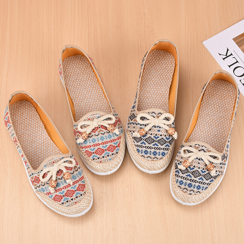 Pantofi dama din material textil, slip-on casual, cu imprimeu floral, respirabili și confortabili, talpă plată