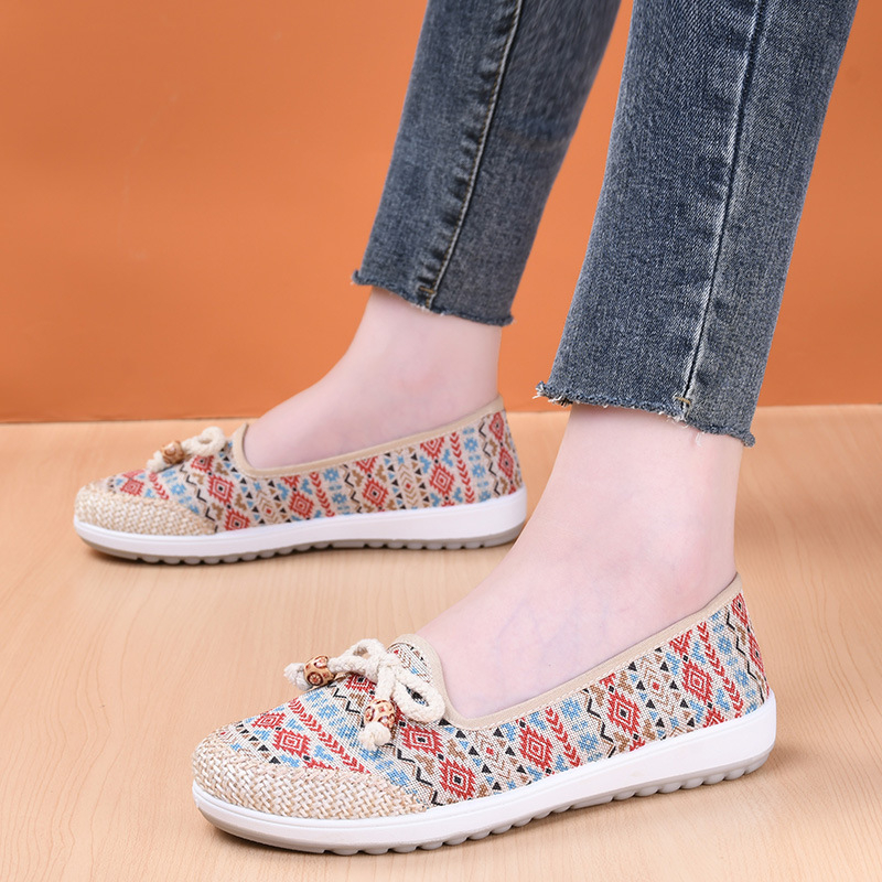 Pantofi dama din material textil, slip-on casual, cu imprimeu floral, respirabili și confortabili, talpă plată