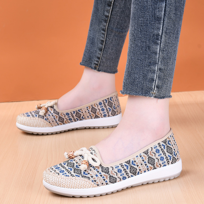 Pantofi dama din material textil, slip-on casual, cu imprimeu floral, respirabili și confortabili, talpă plată