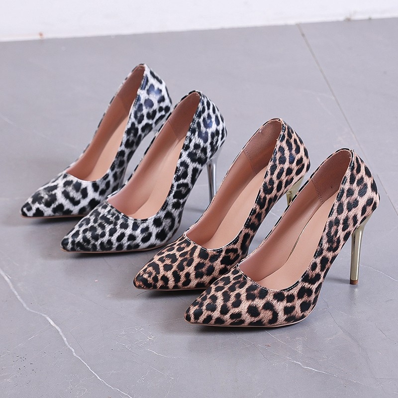 Ženske cipele s visokim petom, uskim vrhom i leopard uzorkom, tanak potpetica, elegantne za svakodnevnu upotrebu