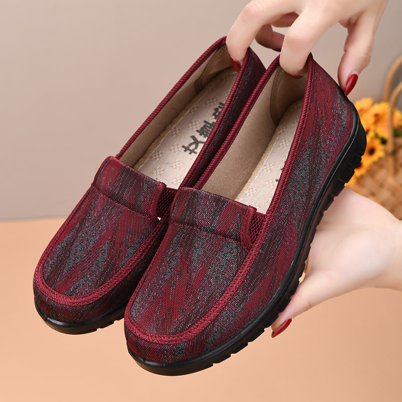 Női textile cipő, mindennapi viselet, slip-on, alacsony sarokkal, légáteresztő és könnyű, dizájn színblokkal, tavasz–nyár–őszre