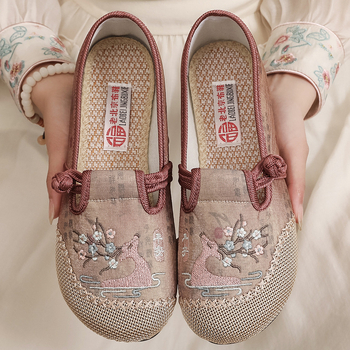 Pantofi dama din pânză, stil chinezesc nou, inspirați din Beijingul vechi, broderie etnică, cu respirabilitate, talpă antiderapantă