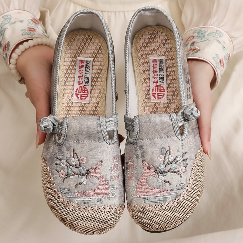 Pantofi dama din pânză, stil chinezesc nou, inspirați din Beijingul vechi, broderie etnică, cu respirabilitate, talpă antiderapantă