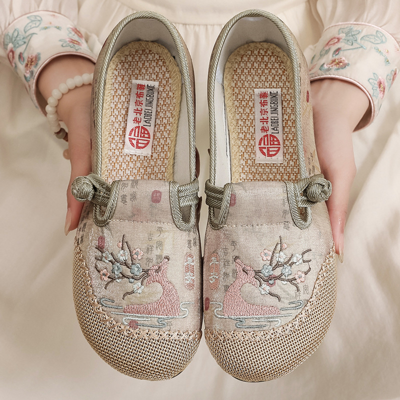 Pantofi dama din pânză, stil chinezesc nou, inspirați din Beijingul vechi, broderie etnică, cu respirabilitate, talpă antiderapantă
