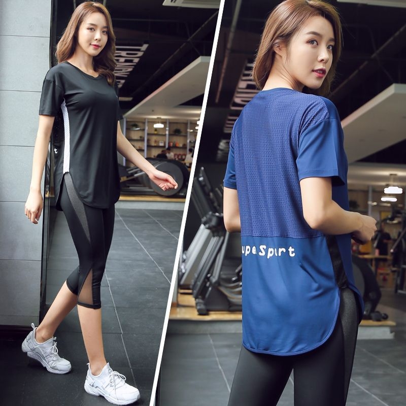 Korejski opušteni dugi top za jogu za žene, brzo sušeći pokrovni gornji dio, fitness set veće veličine, sportska majica