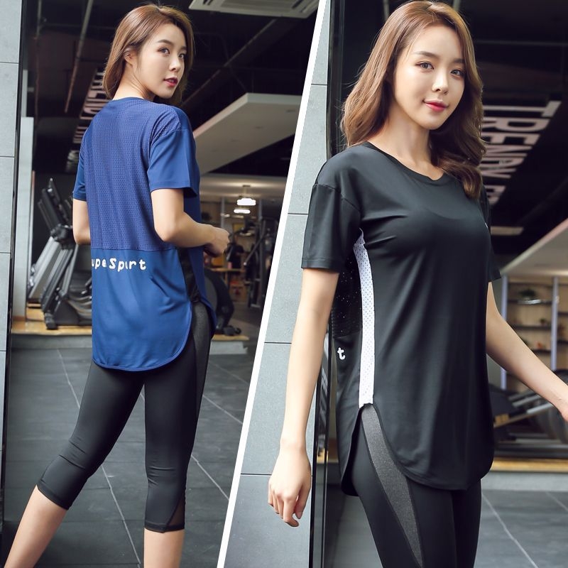 Korejski opušteni dugi top za jogu za žene, brzo sušeći pokrovni gornji dio, fitness set veće veličine, sportska majica