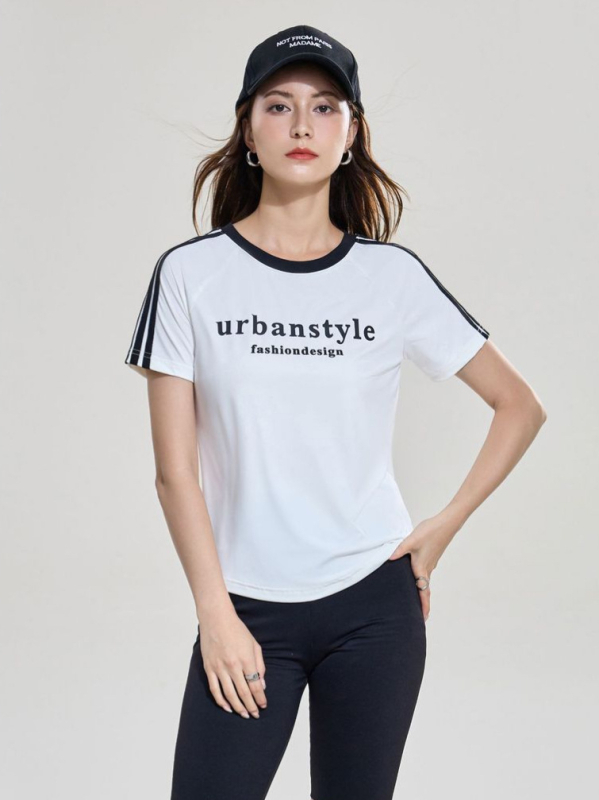 Ženski T-shirt s okruglim izrezom, raglan rukavima, otisak, sportski stil, svilenkasto mekan dodir, ljeto 2026