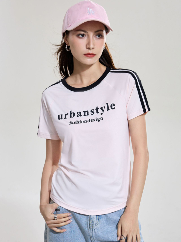 Ženski T-shirt s okruglim izrezom, raglan rukavima, otisak, sportski stil, svilenkasto mekan dodir, ljeto 2026