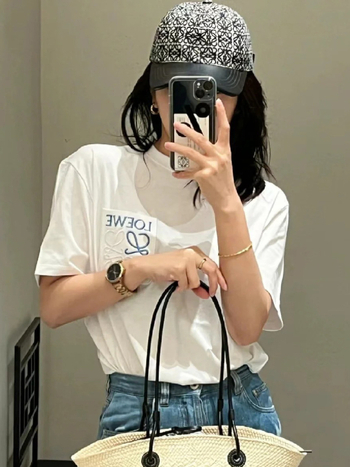 Ženski Luojia T-shirt s kratkim rukavima, vezeno na prednjem džepu, udoban slobodan kroj, okrugli izrez