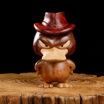 Psyduck drveni stolni ukras, intarziran od ebony i boxwood, ručno rezbareno
