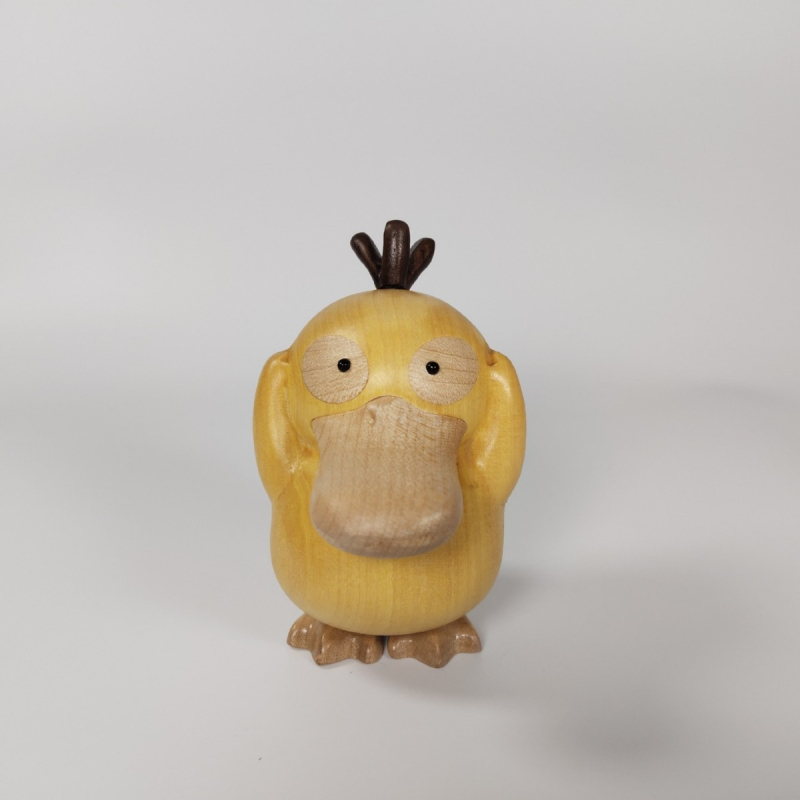 Psyduck drveni stolni ukras, intarziran od ebony i boxwood, ručno rezbareno