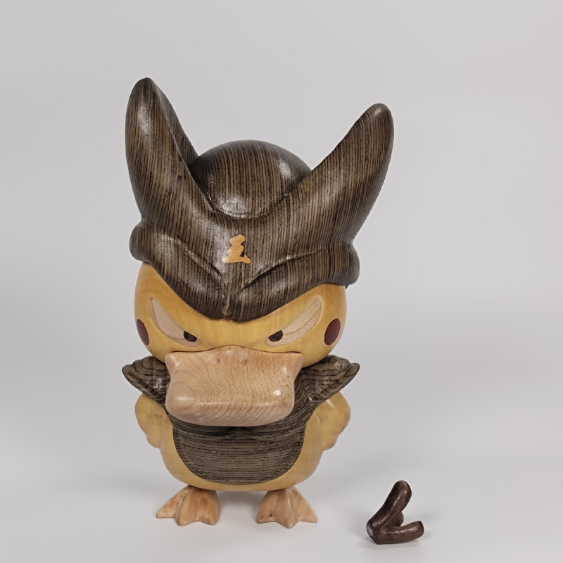 Psyduck drveni stolni ukras, intarziran od ebony i boxwood, ručno rezbareno