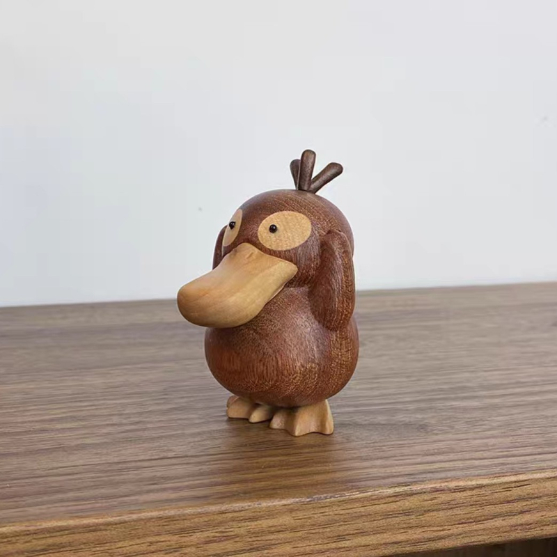 Psyduck drveni stolni ukras, intarziran od ebony i boxwood, ručno rezbareno