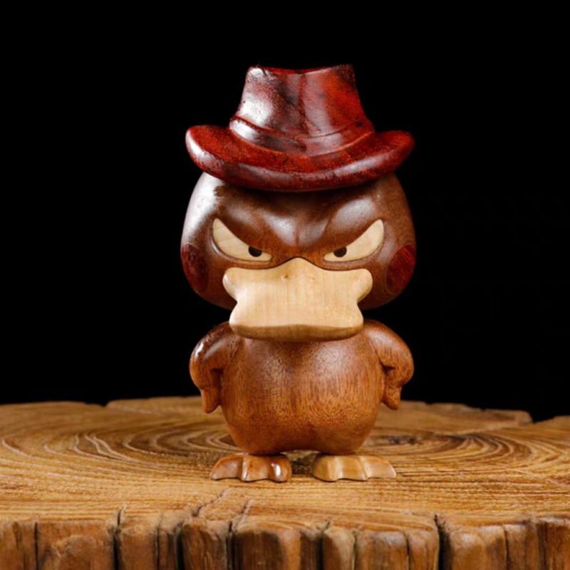 Psyduck drveni stolni ukras, intarziran od ebony i boxwood, ručno rezbareno