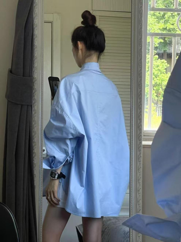 Bijela ženska košulja s dugim rukavima, udoban kroj, jednobojna, japansko-korejski ležerni stil, top za rano jesen