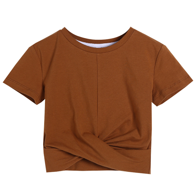 Korejskog stila jazz crop top, bijela, kratki rukavi, križni dizajn, ultra-kratak kroj, ljeto 2024