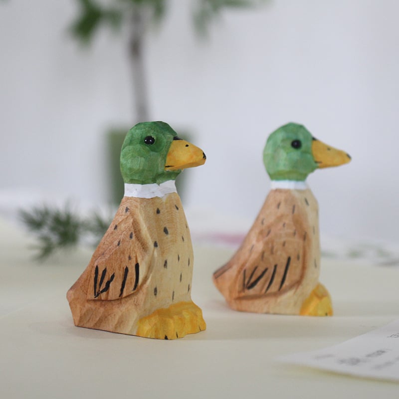 Qingmufan Ručno izrađeni drveni zeleni patka ukras za dom, dekor dnevnog boravka, viseći ornament