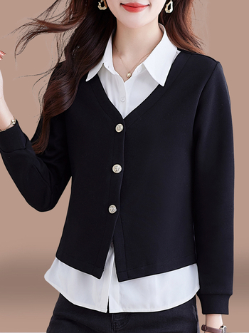 Ženska bluza s dugim rukavima, izgled dvodijelnog komada, pleteni temeljni top, proljeće 2025, elegantan uredski stil