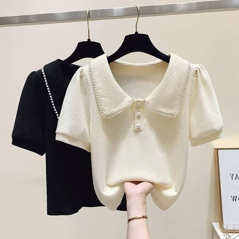 Ženski T-shirt kratkih rukava za ljeto 2023, doll collar, puff sleeves, svestran dizajn