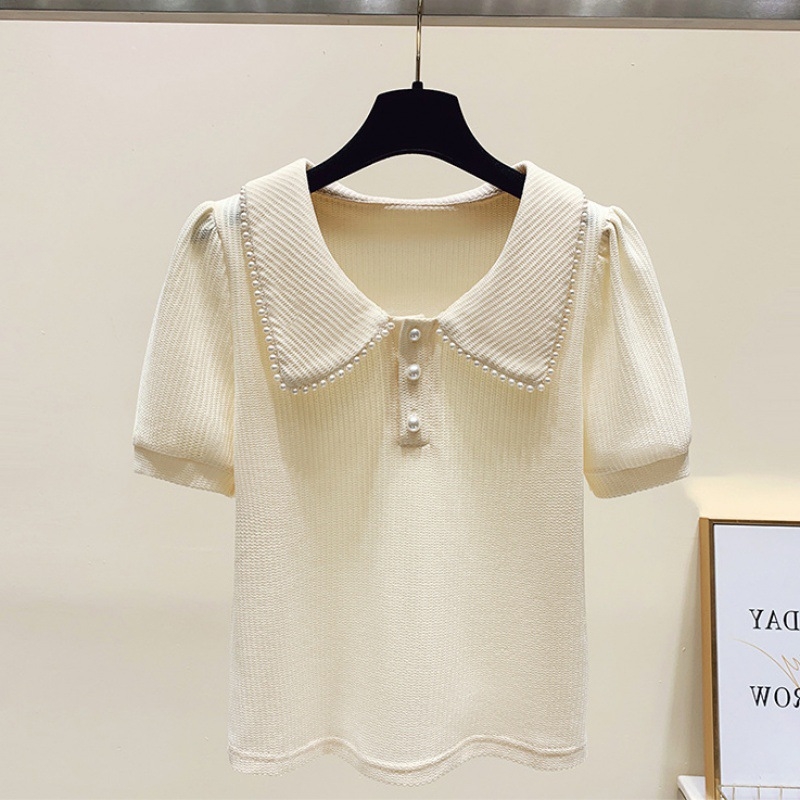 Ženski T-shirt kratkih rukava za ljeto 2023, doll collar, puff sleeves, svestran dizajn