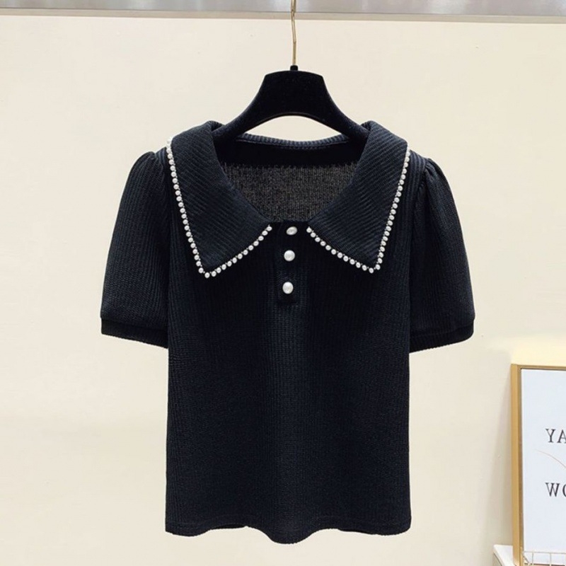 Ženski T-shirt kratkih rukava za ljeto 2023, doll collar, puff sleeves, svestran dizajn