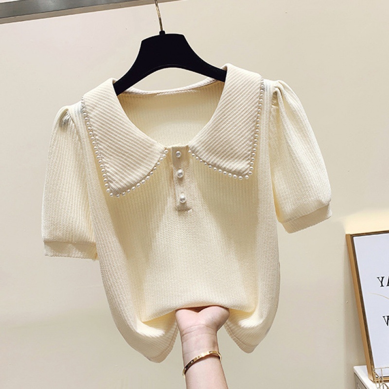 Ženski T-shirt kratkih rukava za ljeto 2023, doll collar, puff sleeves, svestran dizajn